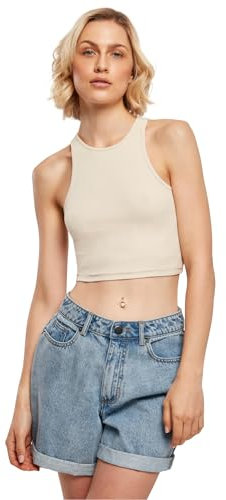Urban Classics Women's Ladies Cropped Rib Top T-Shirt, Beige, XXL