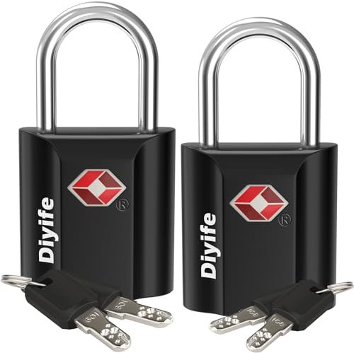 TSA Luggage Locks with Keys, [2 Pack] Diyife Security Suitcase Padlocks with Keys Heavy Duty Zinc Alloy Travel Lock Small Suitcase Locks with 4 Keys for Luggage Travel Suitcase Bag Case (Black)