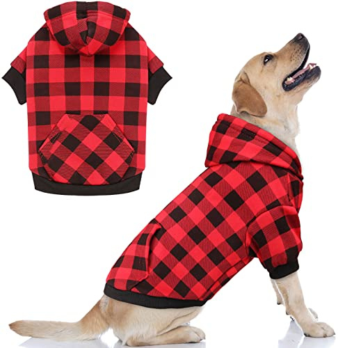 Hundepullover Hundepullover Rot Buffalo Plaid Hundekleidung Warm und Weich Atmungsaktiv Gemütlich Hunde Hoodies für Große Hunde Hundepullover für Extra Große Hunde mit Tasche (XL)