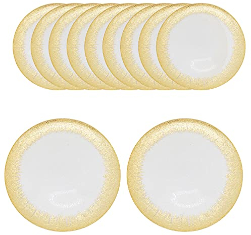 WedDecor 33cm Round Charger Plate, Set of 12 Charger Plates, for Centerpiece Presentation Dinner Plate Set, Weddings, Banquets, Christmas Parties Table Decorations, Clear Glass with Gold Trim
