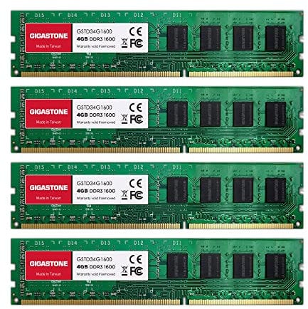 【DDR3 RAM】 GIGASTONE 16GB Kit (4x4GB) DDR3/DDR3L 1600MHz (1333MHz) PC3-12800 (PC3-10600) CL11 1.35V/1.5V 2Rx8 UDIMM 240 Pin Nicht-ECC ungepuffert PC Desktop Hochleistung Arbeitsspeicher Upgrade