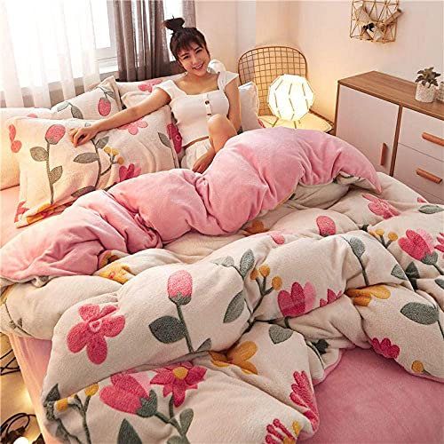 VIROYA Bettlaken-Set, und Winter Dicker Schnee Flanell Doppelseitiges Fleece Vierteilig 1,5 m Bettbezug Korallen-Fleece Bettwäsche - Treffen Sie unerwartet _ 1,5-1,8 m Bett gut