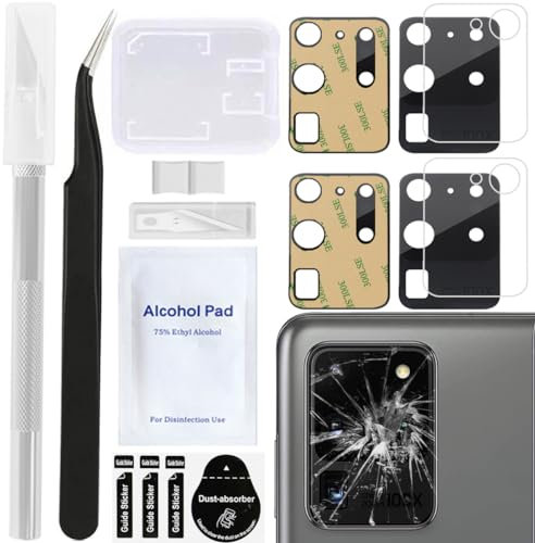 ZHUROUPU Kamera Glas Ersatz Kompatibel mit Samsung Galaxy S20 Ultra, mit Kamera-Objektivschutz und Reparaturwerkzeug (S20 Ultra) und vorinstalliertem Klebeband, Schwarz (2 Pack)
