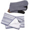 Cuisinart Oven Gloves & Tea Towel Set with Blue Herringbone Neoprene Oven Gloves Set of 2 & Fouta Striped Blue & White Tea Towels for Kitchen Set of 2, 40x70cm