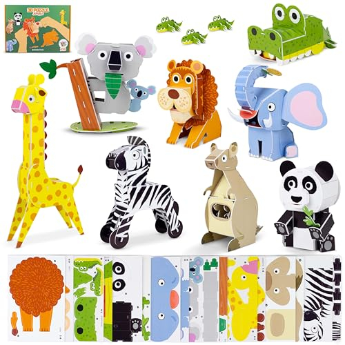 3D Puzzle Kinder Spielzeug Paket 8 - BONNYCO | Puzzle 3D Tieren Lernspielzeug Geschenke für Kinder, Puzzel Spielzeug Jungen Mädchen, Bastelset Geschenke für Jungs 6 7 8 9 10 Geburtstag Weihnachten