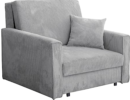 Mirjan24 Sofa Viva Bis Premium I mit Schlaffunktion, Schlafsofa, einsitzer Polstersofa mit Bettkasten, Bettsofa inkl. Kissen, Farbauswahl, Wohnlandschaft, Stoff: Cord (Poso 110)