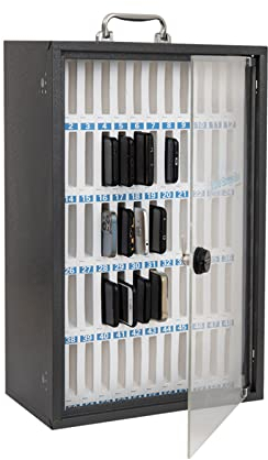 black Sturdy Cell Block Cell Phone Jail With Password Lock And Keys,Smartphone Stand Holders Classroom Home Table Office Storage Gadget -Family Time, Party Fun Novelty Gift Idea(60 Slots )