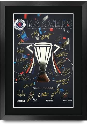 HWC Trading FR A3 Rangers Scottish Champs 21 Programme Gedruckte Memorabilien Signierter Autogramm Poster für Fußball Anhänger und Fans - A3 Gerahmt