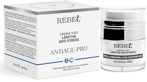 Rebel Antiage Pro Crema Viso Antietà Lenitiva Antistress | Crema Antirughe specifica per Pelli Sensibili, Reattive e con Couperose | Con Peptidi | Effetto Lifting Immediato | Vasetto Airless 50 ml