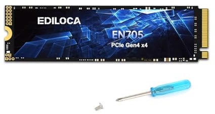 Ediloca EN705 SSD 4TB PCIe Gen4, NVMe M.2 2280, 3D NAND QLC, fino a 5000 MB/s, unità a stato solido interna, cache SLC dinamica, compatibile con PS5, laptop e PC desktop