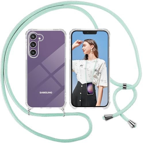 ISOI Coque pour Samsung Galaxy S23 FE 5G avec Cordon - Tour de Cou Lanière en Corde - Transparente Silicone Housse avec Cordage Lanyard Case pour Samsung Galaxy S23 FE 5G Collier Cover, Vert