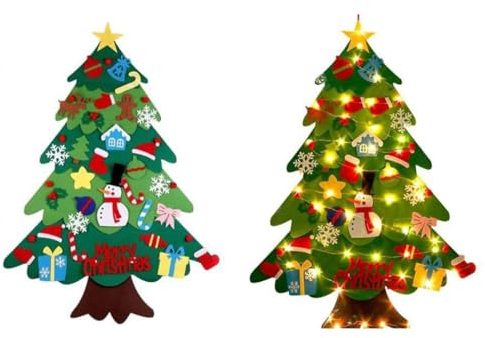 ADERN Wand-Weihnachtsbaum mit Lichtern | Filz-Weihnachtsbaum für Kleinkinder | Weihnachtsschmuck aus Filz | Weihnachtsbaum zum Aufhängen mit Klettverschluss | DIY Filz-Weihnachtsbaum für Türen, Wände