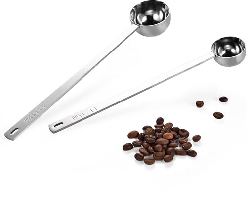 U-Taste 25cm Kaffeelöffel lang, 18/8 Edelstahl, 15&30 ml, Silber | 21,5cm extra langem Griff für gemahlenen Kaffee, Bohnen, Pulver, Espresso, ideal für hohe Kanister, Dosen