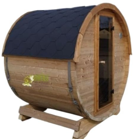Tonneau Sauna d'extérieur en kit chaudière électrique COMPRISE 2 à 4 personnes 1,60m x diam 1,96m / hauteur 2,15m shingle noir