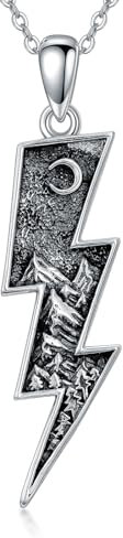 PROESS Blitz Berg Halskette 925 Sterling Silber Bergliebe Anhänger Kette Blitz Natur Schmuck Geschenke für Damen und Herren