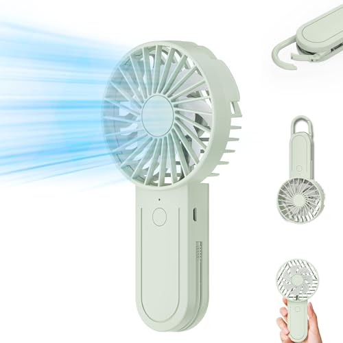 KIMTAR Mini Ventilador Portátil, 【12 Horas Funcionamiento Máximo】 Ventilador USB Gancho Telescópico, Pequeño Ventilador Bolsillo con 3 Velocidades para Mujeres, Hombres, Interiores y Exteriores Verde