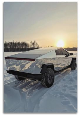 Auto-Poster, Motiv: Tesla Cybertruck im Schnee, dekoratives Gemälde, Leinwand, Wandposter und Kunstdruck, moderne Familienschlafzimmer-Dekoration, Poster, 30 x 45 cm
