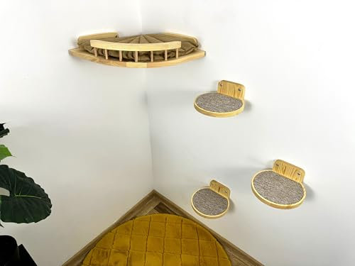 RshPets® Ensemble de Meubles pour Chat : Lit d'Angle, 3 Marches, Hamac et Éléments Muraux - Mur d'Escalade