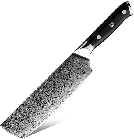 Damaso Nakiri Messer, Damastmesser, Japanisches Messer aus 67 Lagen Damaststahl, Rasiermesserscharfes Kochmesser