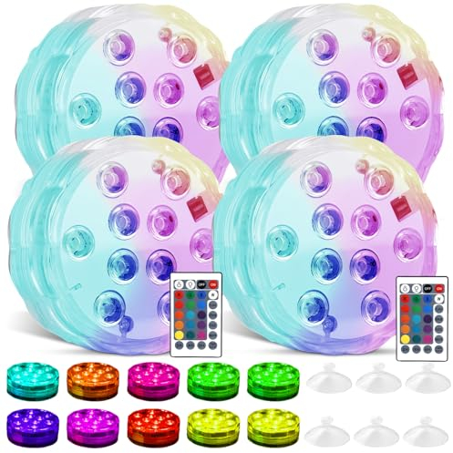 Unterwasser LED Licht mit Fernbedienung, 4 Stück Wasserdicht Farbwechsel Unterwasserbeleuchtung, RGB Multi Farbwechsel Unterwasserlicht für Aquarium,Teich, Hochzeit, Floral, Vase Base