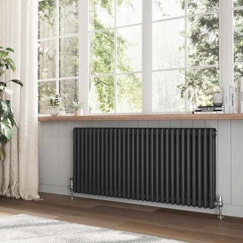 Utopia Traditional Triple Panel 3 Column Horizontal Radiator Cast Iron Style Central Heating Matt Black - 600 x 1370mm