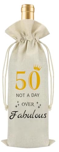 50th Birthday Gift Cotton Linen Wine Bag,Decorative Wine Bottle Bag,50th Birthday Party Supplies for Wife,Drawstring Jute Bags,Birthday Gifts for Wife,Mom Best Sister Friends,1974 Birthday Gifts