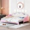 KOMHTOM Lit télescopique avec LED Lit tapissé avec tête de lit et sommier à Lattes, lit gigogne Moderne Rose sommier 90x190 avec Pieds(Matelas Non Inclus) (Rose)