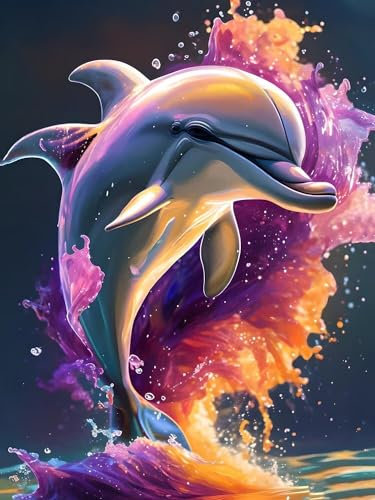 Malen Nach Zahlen Kinder ab 7 8 9 10 Jahre Mädchen, Paint by Numbers Delphin Adult Kinder Anfänger mit Leinwand Pinseln Acrylpigment für Geschenke und Home Haus Dekorieren, Rahmenlos 100x130cm F-129