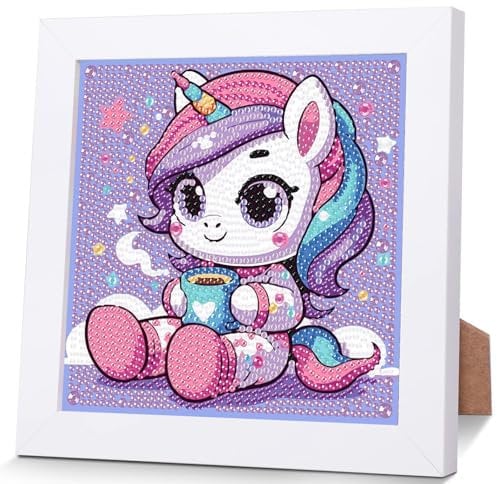 Einhorn Diamond Painting Kinder Mit Holzrahmen,Set Full Diamant Painting Bilder Kinder Tiere,5D Diamond Painting Mädchen,DIY Mosaikherstellung Arts Craft für Home Wand Decor 18x18cm