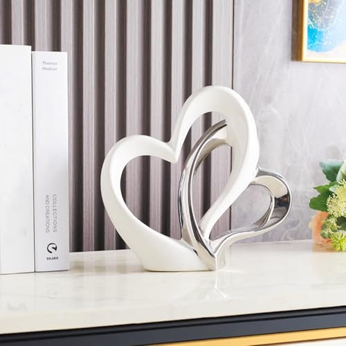 Double Heart Ornament,Double Heart Ceramic Statue,Home Decoration sculpture,Creative Home Modern Gift Office Living Room Decoration Collection Souvenir,Gift.