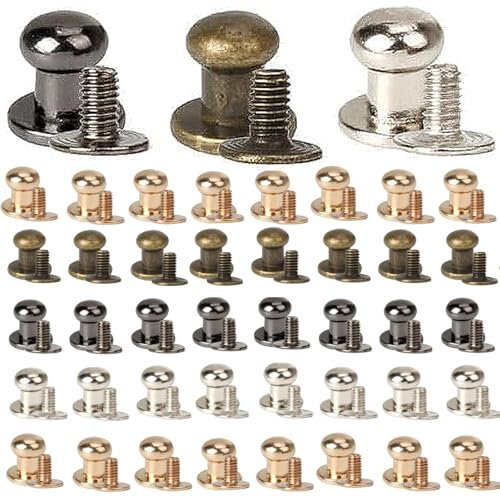 100 Pezzi Rivetti per Cuoio, Rivetti a Vite, Bottoni a Pressione, Borchie per Borse, Viti per Rilegatura Oro, Ribattini per Cuoio, Per Borsa Rivetti Artigianali in Pelle Fai Da Te