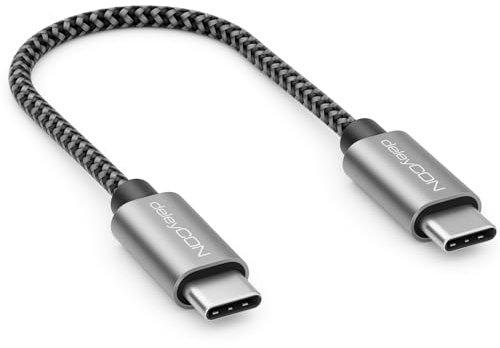 deleyCON 0,15m Cable USB C PD3.0 (Carga Rápida 60W) Cable de Carga Corto de 15cm - C a C - para iPhone 16 15 Pro MAX Samsung S25 S24 S23 S22 Pixel iPad Pro MacBook Air Tablets Switch PS5