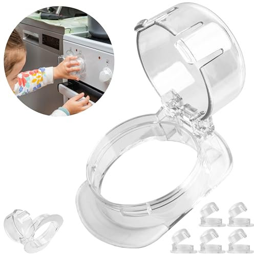 Herdsicherung Drehknöpfe, 6 Pack, in Transparent, für Bedienknöpfe mit max. Ø 47 x 37 mm, min. 57 mm Knopf Abstand, Herdknöpfe Babysicherung, Herdschutz Bedienknopf Kinder, Baby Ofenknopf Sicherung