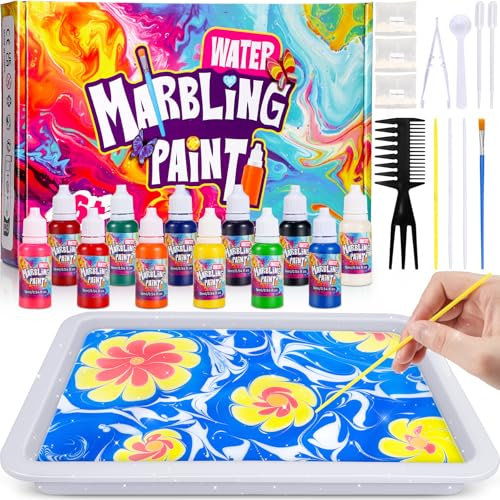 Lovchil Kit de Peinture Marbrée à l'eau pour Enfants, Bricolage Enfant 12 Couleurs 6 Papillons Activite Manuelle Fille 6 ans Kit Peinture Enfant Cadeaux pour Filles et Garçons de 6 8 9 10 11 12 ans
