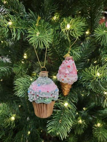 Christbaumschmuck EIS Cupcake 2 Stück Glas Eiswaffel Christbaumanhänger