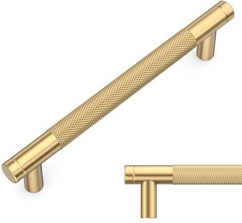 Amerdeco 5 Stück Champagner Bronze Schrankgriffe 128mm Lochabstand, Aluminium Griffe für Küchenschränke & Möbelgriffe für Schubladen