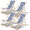 Ollewiellan 4er Set Liegestuhl Klappbar Holz Blaue und weiße Strandstuhl Holz,Gartenliege Holz bis 120kg,Verstellbar & Wetterfest Holzklappstuhl Strandliege für Patio Balkon Strand