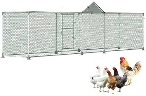 ORHEYA Freilaufgehege 5x1x1,4m Hühnerstall aus Metall Hühnerhaus mit Sonnenschutzdach Schloss, Freigehege Voliere Hühner Geflügelstall Kleintiergehege