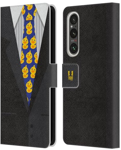 Head Case Designs Necktie Kawaii Duck Leather Book Wallet Case Cover Compatible With Sony Xperia 1 V 5G
