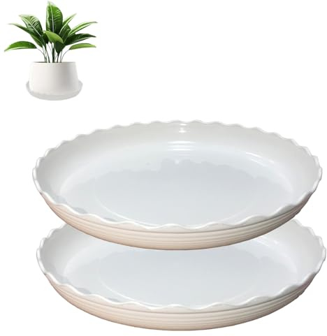Globellapro 2 Pieces Round Plant Saucers 16CM White Flower Pot Saucers Pot Drip Trays with Laciness for Garden/Balcony/Indoor Outdoor