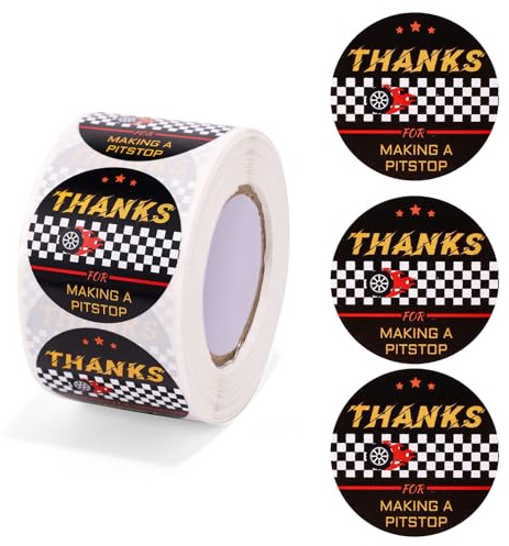Tinoaly 500stk Rennwagen Aufkleber, 3,8cm Runde Rennwagen Geburtstagsparty Aufkleber Beschichtete Papier Auto Dankesaufkleber für Themenparty Bastel und Dekorationszubehör