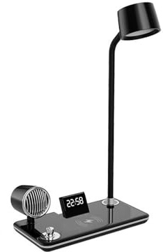QYYZTQY 15W Wireless Charging Bedside Desk Light LED Bluetooth Speaker Electronic Clock Bedroom Desk Lamp Touch Writing Desk Studio Table Lamp Club Vanity Lighting Fixture