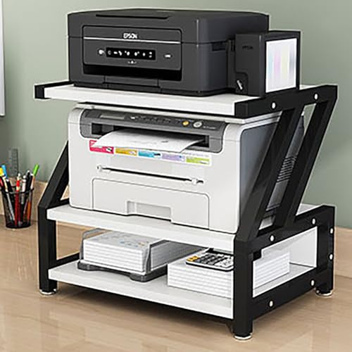 Multifunktionaler Druckerständer mit 3 Ebenen, Metallrahmen und Holz-Design, ideal für kleine Räume, passend für Drucker, Scanner, Faxe und Aktenvernichter (weiß/schwarz, 54,9 cm)