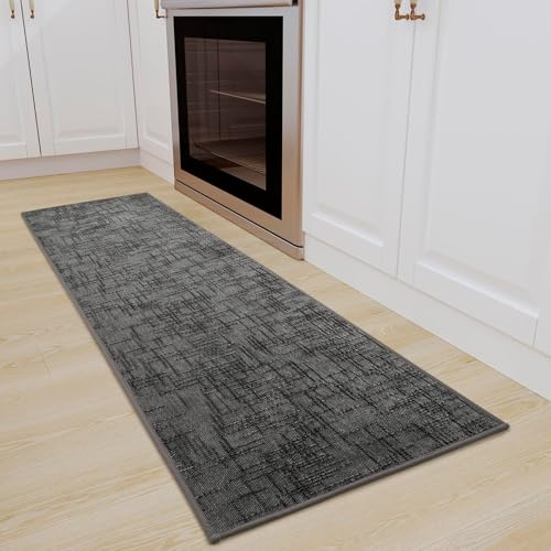 QINTOK Teppich Küche 50×150cm, Küchenteppich Waschbar rutschfest, Absorbierende Küchenläufer mit Gummi, Teppich Läufer Flur, Jacquard-Stoff-Küchenmatte für Waschküche, Eingang, Badezimmer, Grau