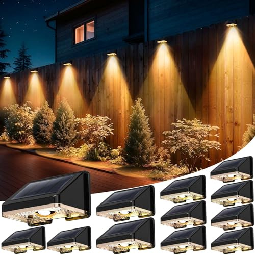 Delaiglow Solarlampen für außen wand, solar wandleuchte aussen, IP67 Wasserdichte Gartenleuchten Solar Zaun Beleuchtung für Garten Balkon Terrasse solarleuchten Zäune Sonnenuntergang Gold 12er