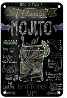 Femer Blechschild Cocktail 12x18 cm Classic Mojito Rezept Tafeloptik Deko Schild