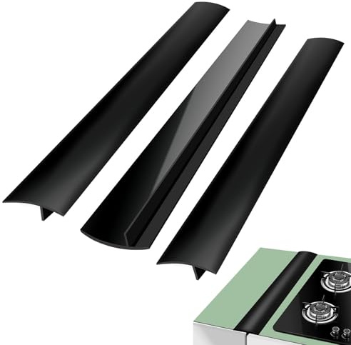 3 Pezzi Copertura in Silicone per Fessure Cucina 63,5cm | Lungo Sigilli Spills Tra Contatore, Piano Cottura, Forno, Lavatrice ed Elettrodomestici da Cucina (Nero)