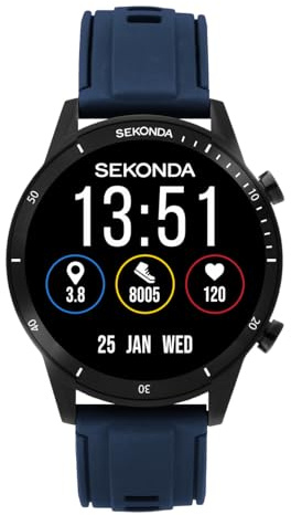Sekonda Active Go Unisex Smartwatch Watch 45mm dial Black Silicone Strap | Heart rate monitor, SpO2 tracking, sleep tracking, step counter, call & message alerts - Water Resistance IP68