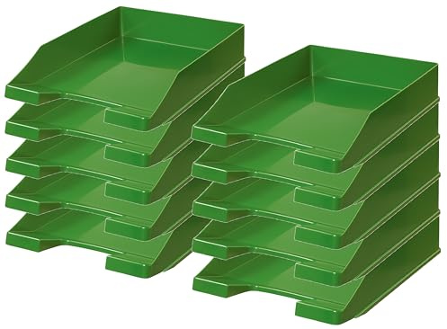 Briefablage Klassik Papiertiger DIN A4/C4, stapelbar, stabil, Ablagefächer, Briefkorb, Dokumentenablage, Ablagefach für Papier und mehr (grün, 10er Pack, Briefablage)