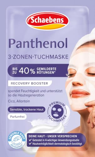 Schaebens Panthenol Tuchmaske für sensible und trockene Haut, spendet Feuchtigkeit und unterstützt so die Hautregeneration, mit Cica und Allantoin, Parfumfrei